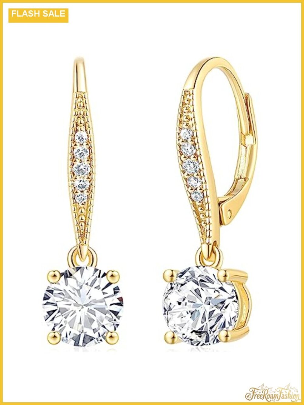 14k Gold Plated Dangle Earrings Cubic Zirconia Leverback Drop
